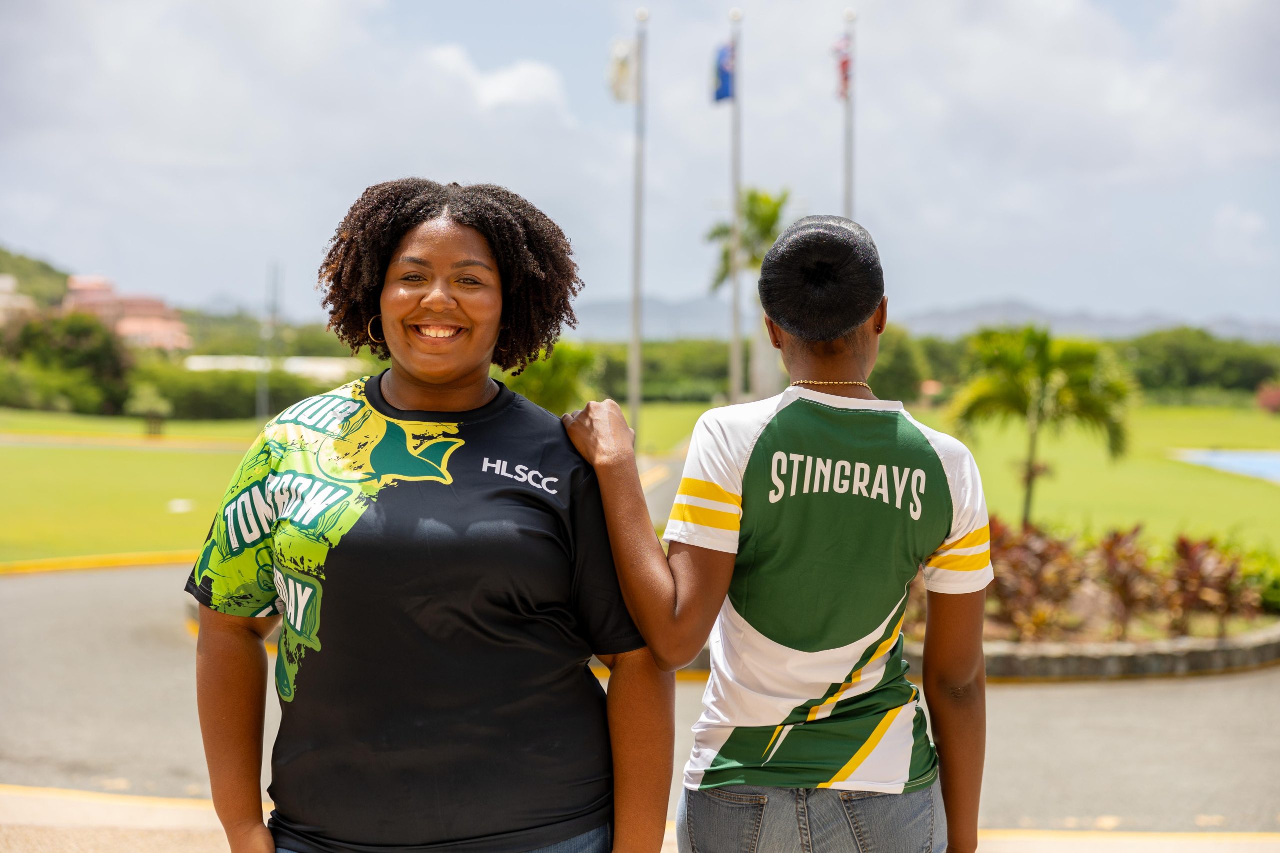 Students wearing HLSCC school attire outside