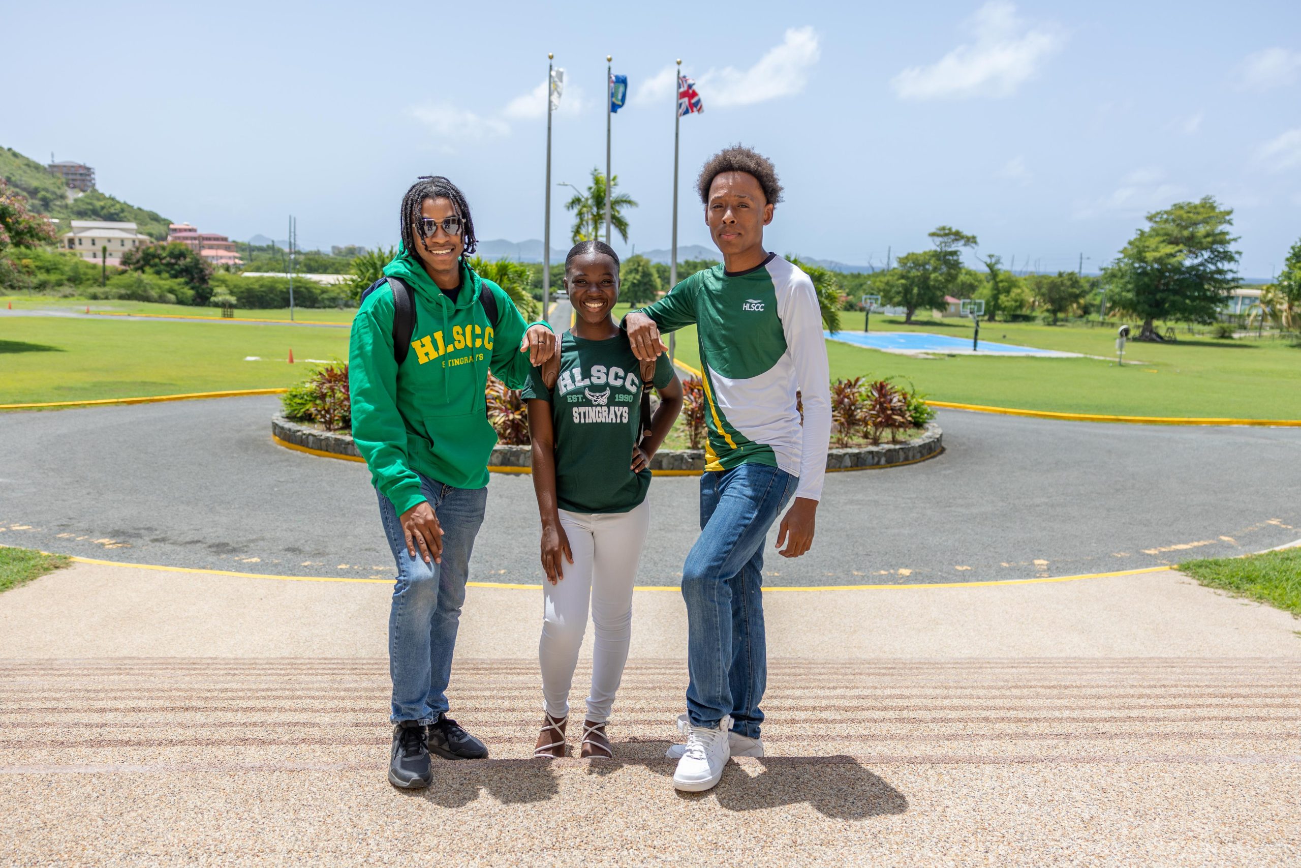 Students standing in HLSCC campus attire
